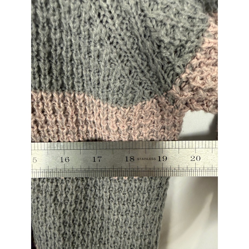 Massini Womens 1X Pink Grey Striped Waffle Knit Longline Open Front Cardigan - Picture 5 of 6